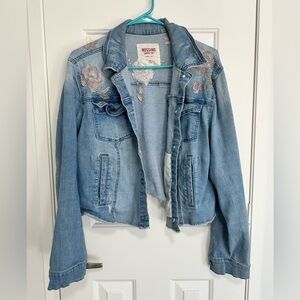 Mossimo Supply Co. Women's Light Blue Jean Jacket with Rose Embroidery
